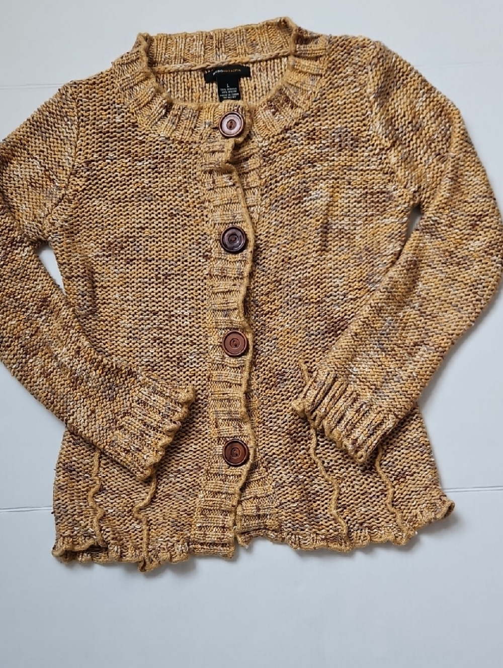 BCBGMaxAzria Mustard Yellow Marled Knit Button-Up Cardigan